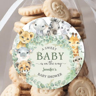Tropische Safari-Dschungeltiere Baby Shower Runder Aufkleber