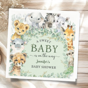 Tropische Safari-Dschungeltiere Baby Shower Serviette
