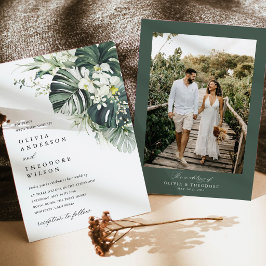 Tropische Salbei-Grün-Monstera-Foto-Hochzeit Einladung