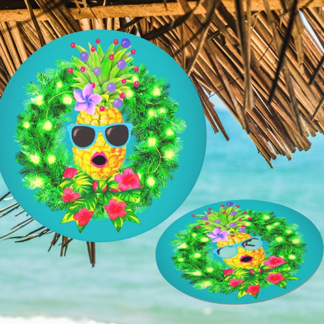 Tropische sassy singende Dame Ananas  Runder Pappuntersetzer (Paper coasters for your tropical Christmas party!)