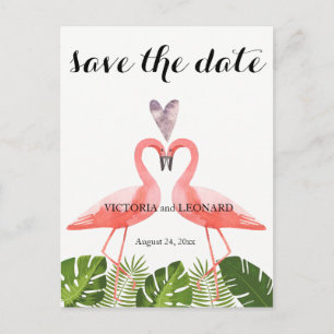Tropische Save the Date   rosa Flamingopostkarte Ankündigungspostkarte