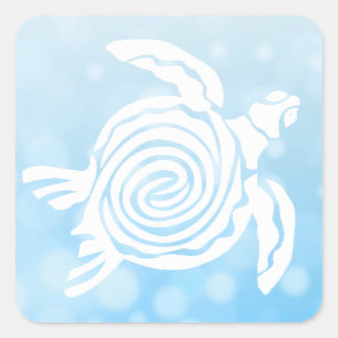 Tropische Schildkrötenkleber aus dem Blauen Meer Quadratischer Aufkleber