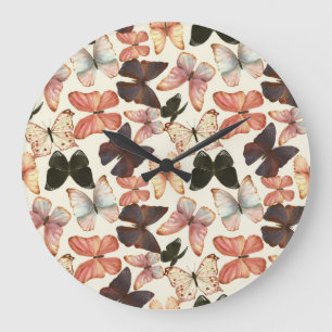 Tropische Schmetterlinge: Aquarellfarbenes, nahtlo Große Wanduhr
