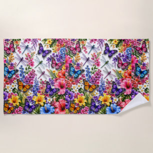 Tropische Schmetterlinge und Blumen Sommer Strandtuch