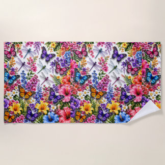 Tropische Schmetterlinge und Blumen Sommer Strandtuch