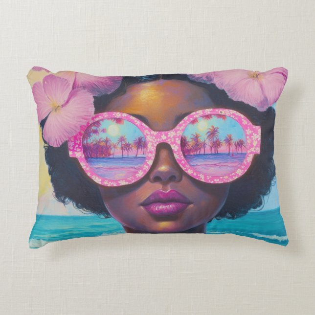 Tropische Schönheit in Rosa Dekokissen (Vorderseite)