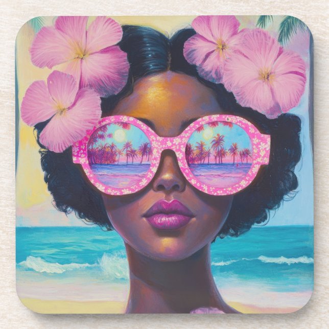 Tropische Schönheit in Rosa Getränkeuntersetzer (Vorderseite)