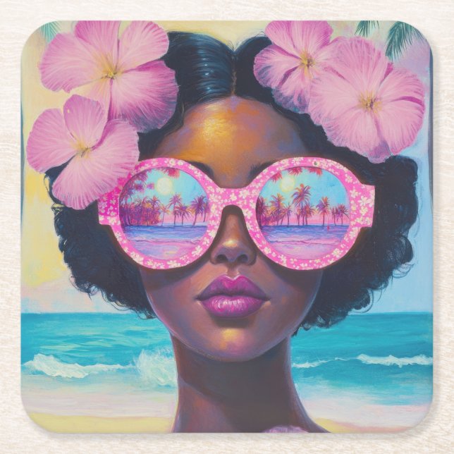 Tropische Schönheit in Rosa Rechteckiger Pappuntersetzer (Vorderseite)