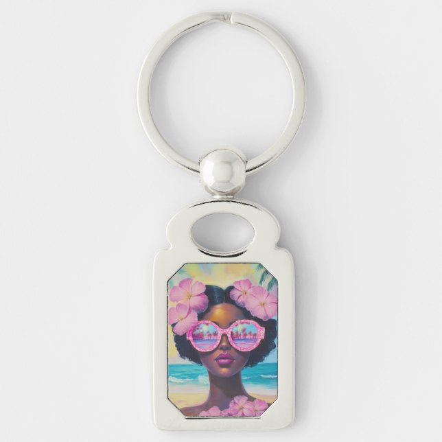 Tropische Schönheit in Rosa Schlüsselanhänger (Vorderseite)