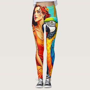 Tropische Schönheit und blauer Papagei Leggings