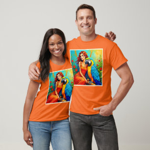 Tropische Schönheit und blauer Papagei T-Shirt