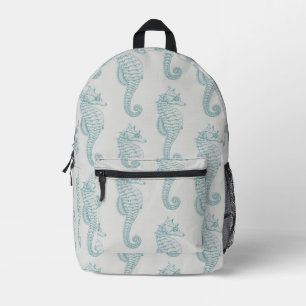 Tropische Seepferde, Seepferd Muster - Blau grau Bedruckter Rucksack