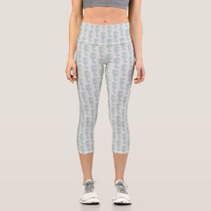 Tropische Seepferde, Seepferd Muster - Blau grau Capri Leggings