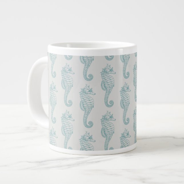 Tropische Seepferde, Seepferd Muster - Blau grau Jumbo-Tasse (Vorderseite Links)