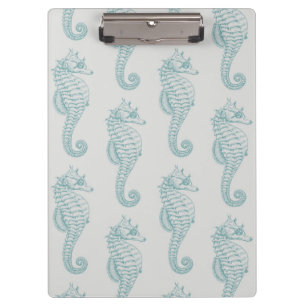 Tropische Seepferde, Seepferd Muster - Blau grau Klemmbrett