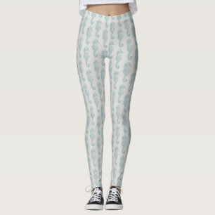 Tropische Seepferde, Seepferd Muster - Blau grau Leggings