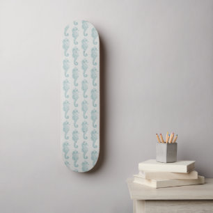 Tropische Seepferde, Seepferd Muster - Blau grau Skateboard