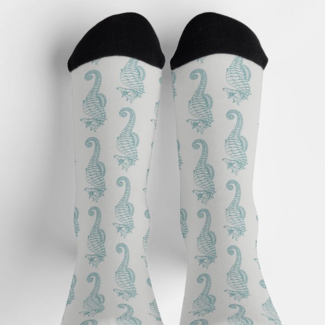 Tropische Seepferde, Seepferd Muster - Blau grau Socken (Oben)