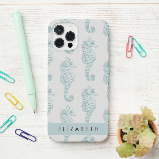 Tropische Seepferde, Seepferd Muster, Ihr Name iPhone Hülle (Auf dem Schreibtisch)