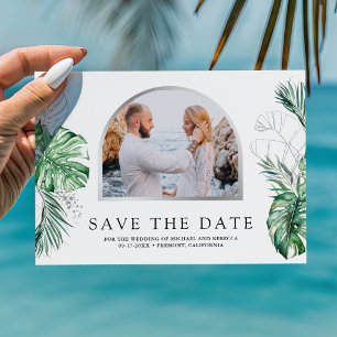 Tropische Silber Monstera Palme Foto Hochzeit Save The Date