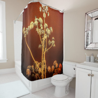 Tropische Silhouette in Braun Duschvorhang