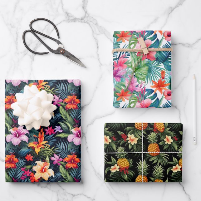 Tropische Sommer-Blume Blätter Pinaple Druckgesche (Vorderseite)