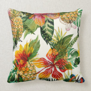 Tropische Sommer-Blumen und Ananas-Muster Kissen