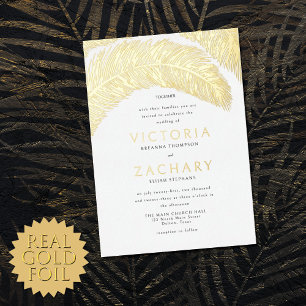 Tropische Sommer-Palmbaum-Blätter-Hochzeit Gold Folieneinladung