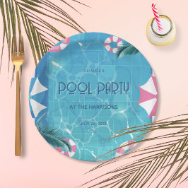 Tropische Sommer-Poolparty Pappteller