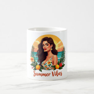 Tropische Sommer-Vibes-Frau Strandbecher Kaffeetasse