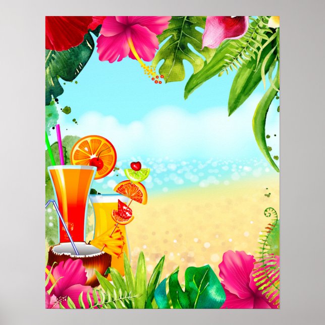 Tropische Sommercocktails & The Beach Summer Party Poster (Vorne)