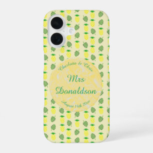 Tropische Sommerhochzeit Ananas und Palmwedel iPhone 16 Hülle