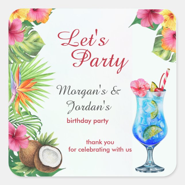 Tropische Sommerpaare Freunde Gemeinsamer Geburtst Quadratischer Aufkleber (Vorderseite)