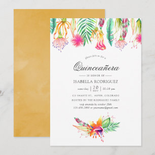 Tropische Sommerstrand Floral Quinceañera Einladung