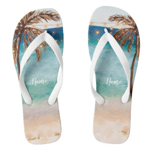 tropische Sommerstrandszenen-Palmen drehen Flip Flops