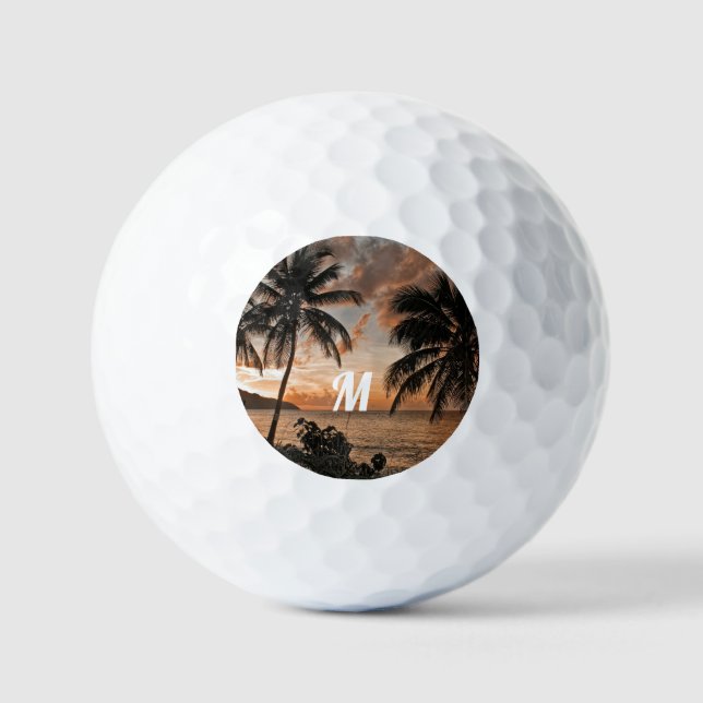 Tropische Sonnenuntergang Palmen und Bäume Golfball (Vorderseite)