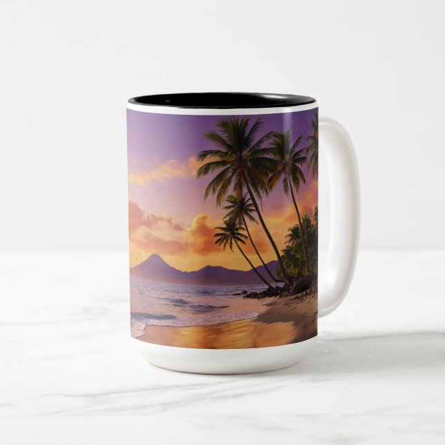 Tropische Sonnenuntergang-Tasse | Lebhafter Palm T Zweifarbige Tasse (VorderseiteRechts)