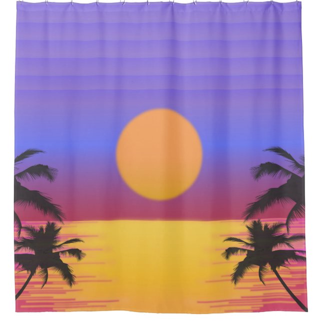 Tropische Sonnenuntergangs-Grafik Duschvorhang (Vorderseite)