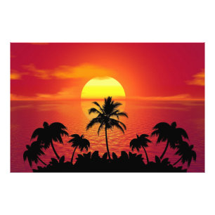 Tropische Sonnenuntergangs-Palmen Silhouette Stran Fotodruck