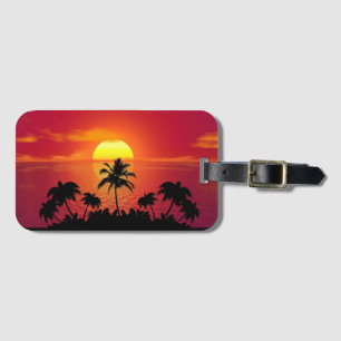 Tropische Sonnenuntergangs-Palmen-Silhouette Stran Gepäckanhänger