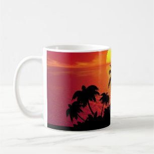 Tropische Sonnenuntergangs-Palmen-Silhouette Stran Kaffeetasse