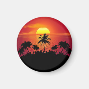 Tropische Sonnenuntergangs-Palmen Silhouette Stran Magnet