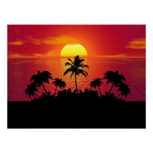 Tropische Sonnenuntergangs-Palmen Silhouette Stran Poster