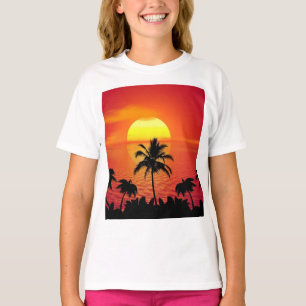 Tropische Sonnenuntergangs-Palmen Silhouette Stran T-Shirt