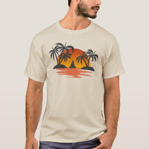 Tropische Sonnenuntergangs-Silhouette Palmen Insel T-Shirt