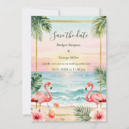 Tropische Sonnenuntergangs-Strand Hochzeit Save-th Einladung