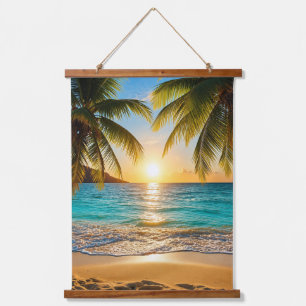 Tropische Sonnenuntergangsserenität Wandteppich Mit Holzrahmen