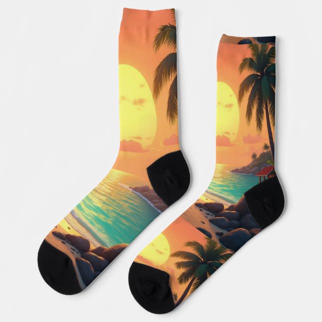 Tropische Sonnenuntergangssocken Socken (Linkes Detail)