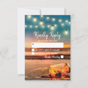 Tropische Sonnenuntergangsstrand-Mason-Glas-Hochze RSVP Karte