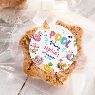 Tropische Splish Splash Poolparty Geburtstag Runder Aufkleber